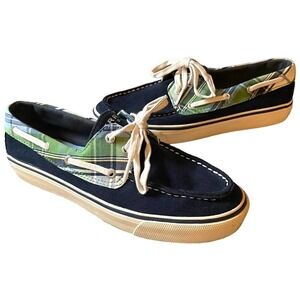 Sperry Top Sider Navy Blue Corduroy Plaid Lace Up Boat Shoes Size 7.5